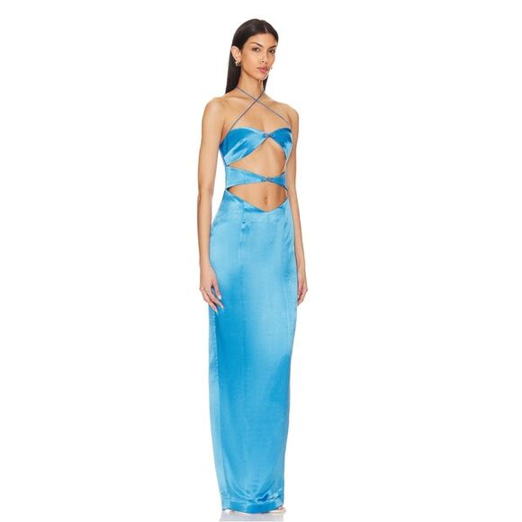 Sau Lee Palmer Cutout Bodycon Azure Blue Maxi Dress Size 00 - Picture 2 of 9